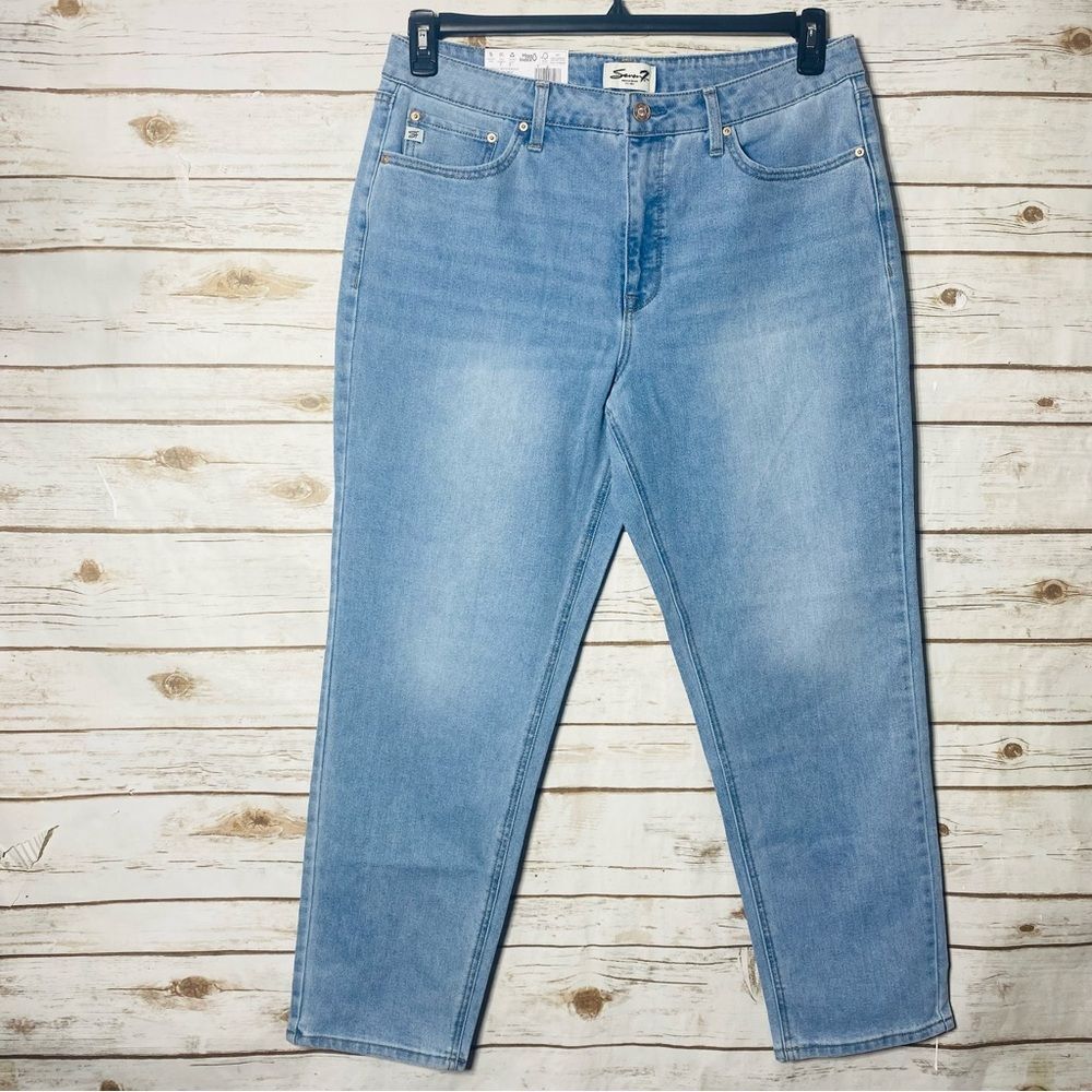 Seven7 Women's Light Blue High Rise Fitted 90's‎  Straight Leg Jeans Size 14